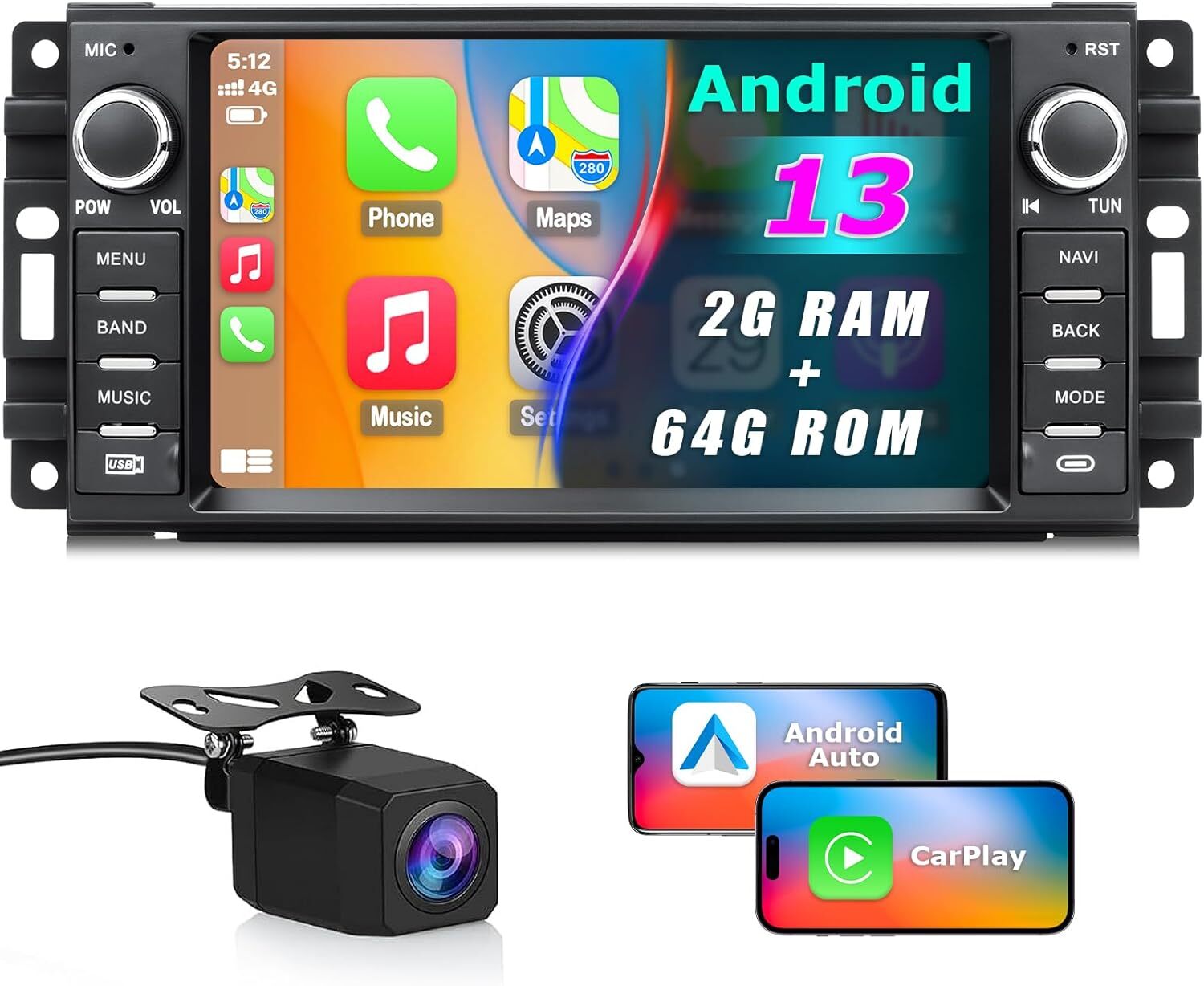 for Jeep for Wrangler JK 2007-2018 GPS BT Radio Android CarPlay Car Stereo w/ Camera
