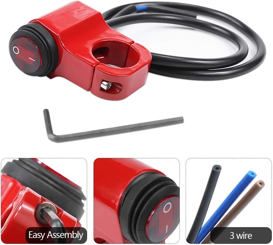 ATV Handlebar light Switch 12V LED On Off Switch,Fits 7/8 (22mm) Handlebars red