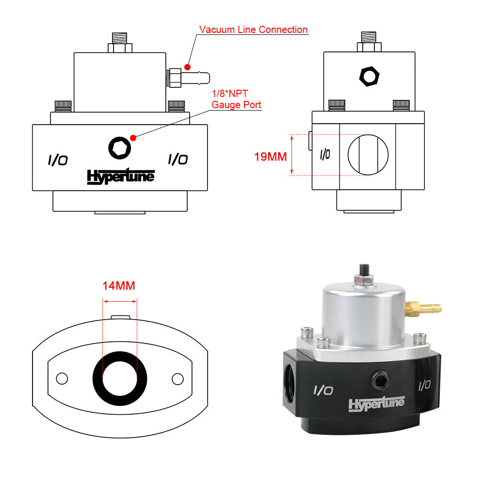SL Return Style Adjustable Fuel Pressure Regulator Gauge Boost Reference - 1:1