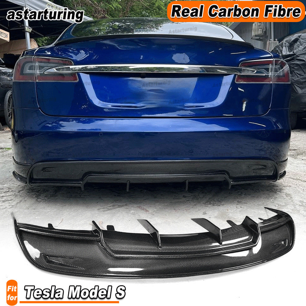 REAL CARBON Rear Bumper Diffuser Spoiler Lippe Fit for Tesla for Model S 2012-2015