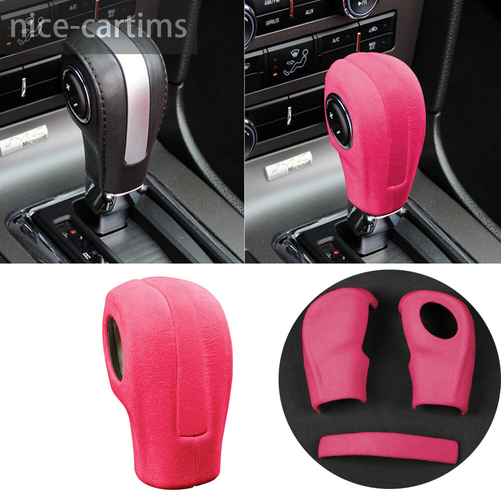 for Ford for Mustang 2009-2013 Interior Gear Shift Knob Cover Accessories Suede Pink