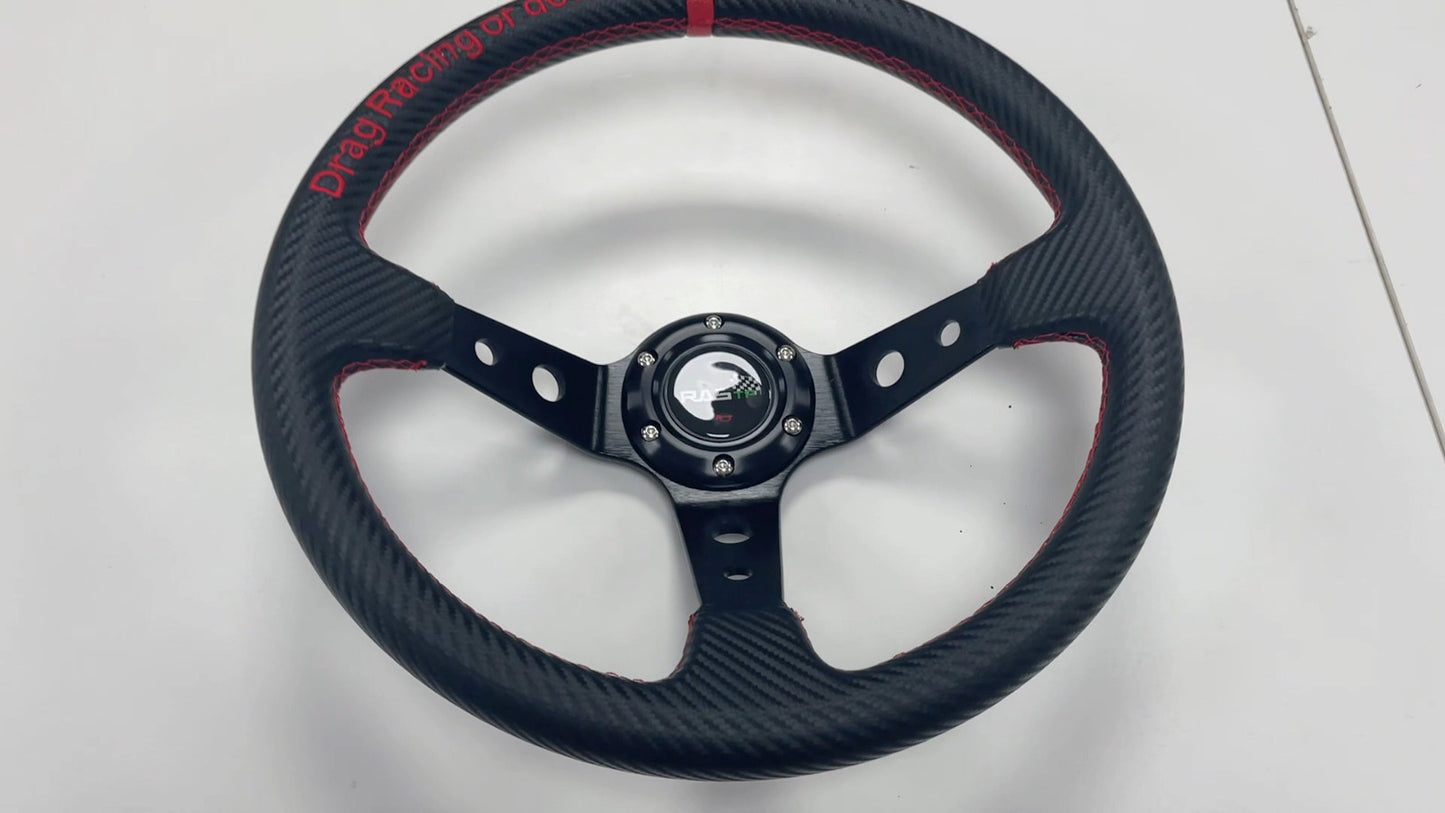 14in 350mm 3 Spoke Deep Dish 6 Bolt Sport Racing Steering Wheel Carbon Fiber
