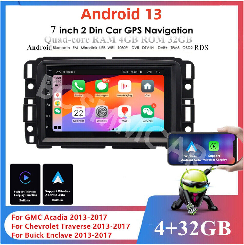 7In Androind 13 Car GPS Fit for GMC Acadia 2013-2017 Stereo Radio WIFI 4G RDS
