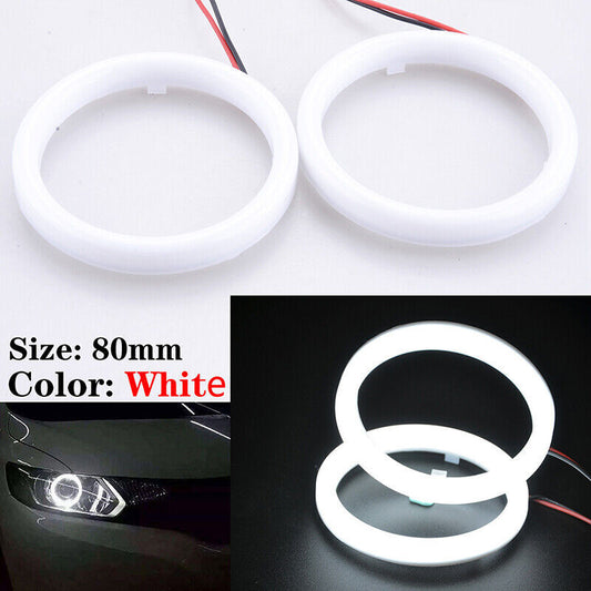 2Pcs White 80mm DRL COB LED Angel Eyes Halo Ring Fog Headlight Lamp Lights