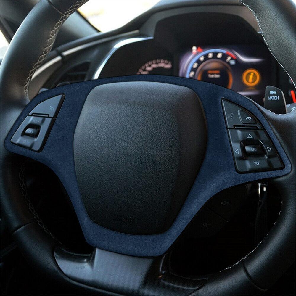 Suede Blue Steering Wheel Button Frame Trim for Chevrolet for Corvette C7 2014-19