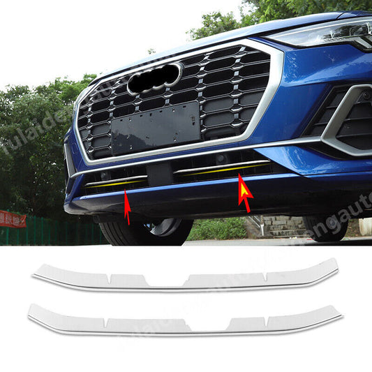 2X for Audi Q3 2019-2021 Stainless Front Bottom Grille Gird Strips Cover Trim