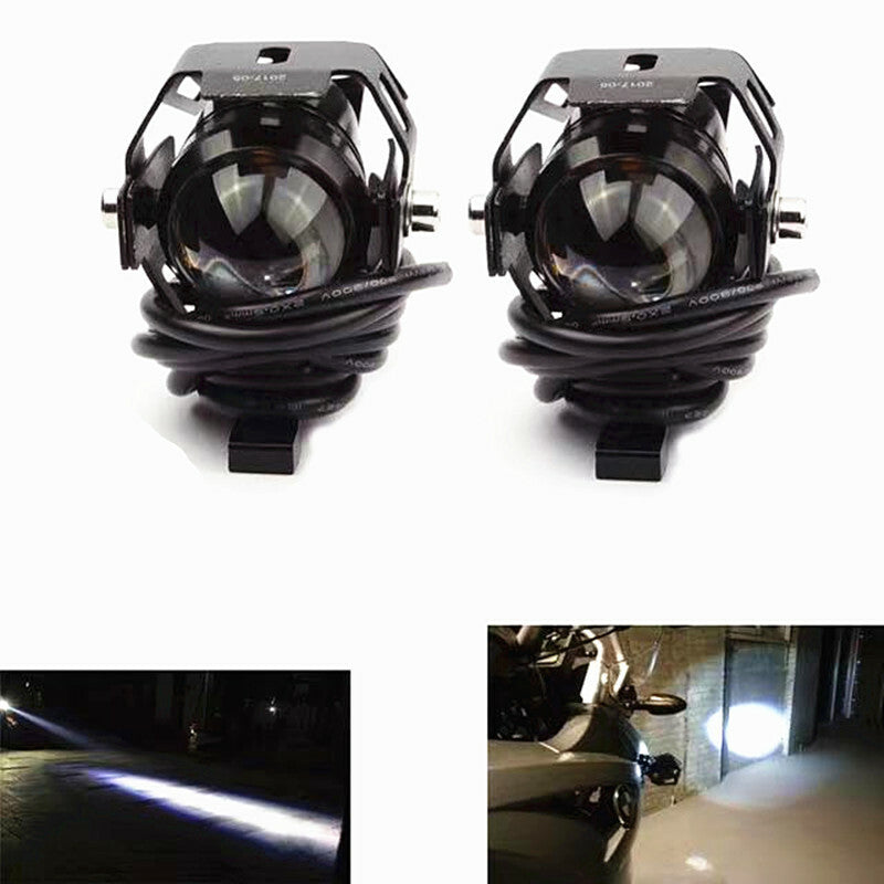 2Pcs Motorcycle Black Headlights Headlamp Spotlights Fog Head Light Whiter LED