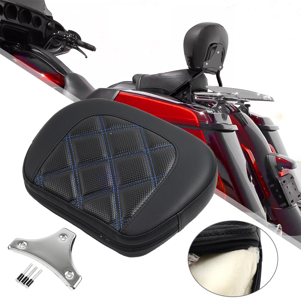 Stitching Blue Passenger Sissy Bar Backrest Pad Bracket for Harley Street Glide