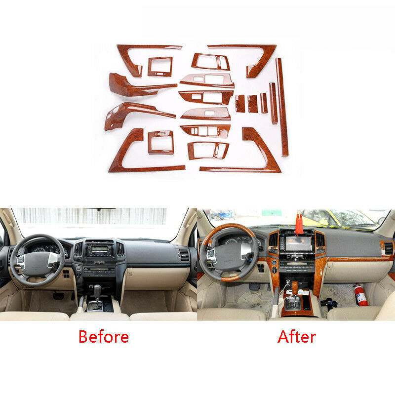 19X Wood Grain Full Dash Trim Set Cover for Toyota for Land Cruiser LC200 2008-2015