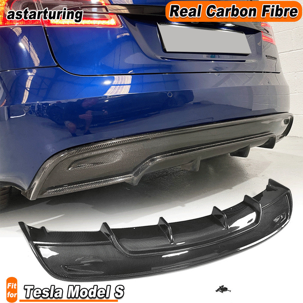 Fit for Tesla for Model S Sedan 2016-2020 Real Carbon Fiber Rear Bumper Diffuser Lip