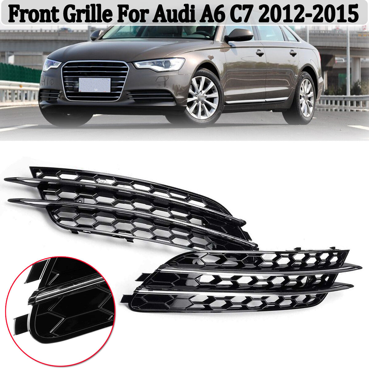 2-piece front fog light mesh grille honeycomb grill cover for Audi A6 C7 sedans 12-15