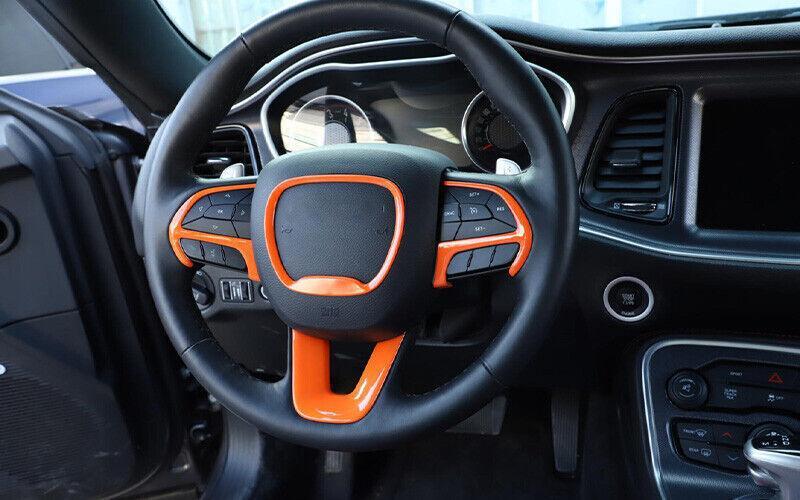 Fit for Dodge for Challenger 2015-2021 Orange Steering Wheel Frame Cover Trim 4pcs
