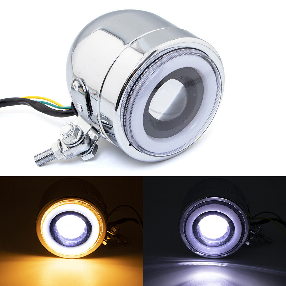 Motorcycle headlights, fog lights, angel eye LEDs, suitable for Bobber Chopper Cafe Racer.
