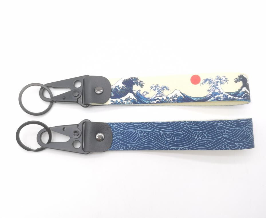 car keychain/ring with lanyard, car accessory, wavy blue, suitable for Nissan .