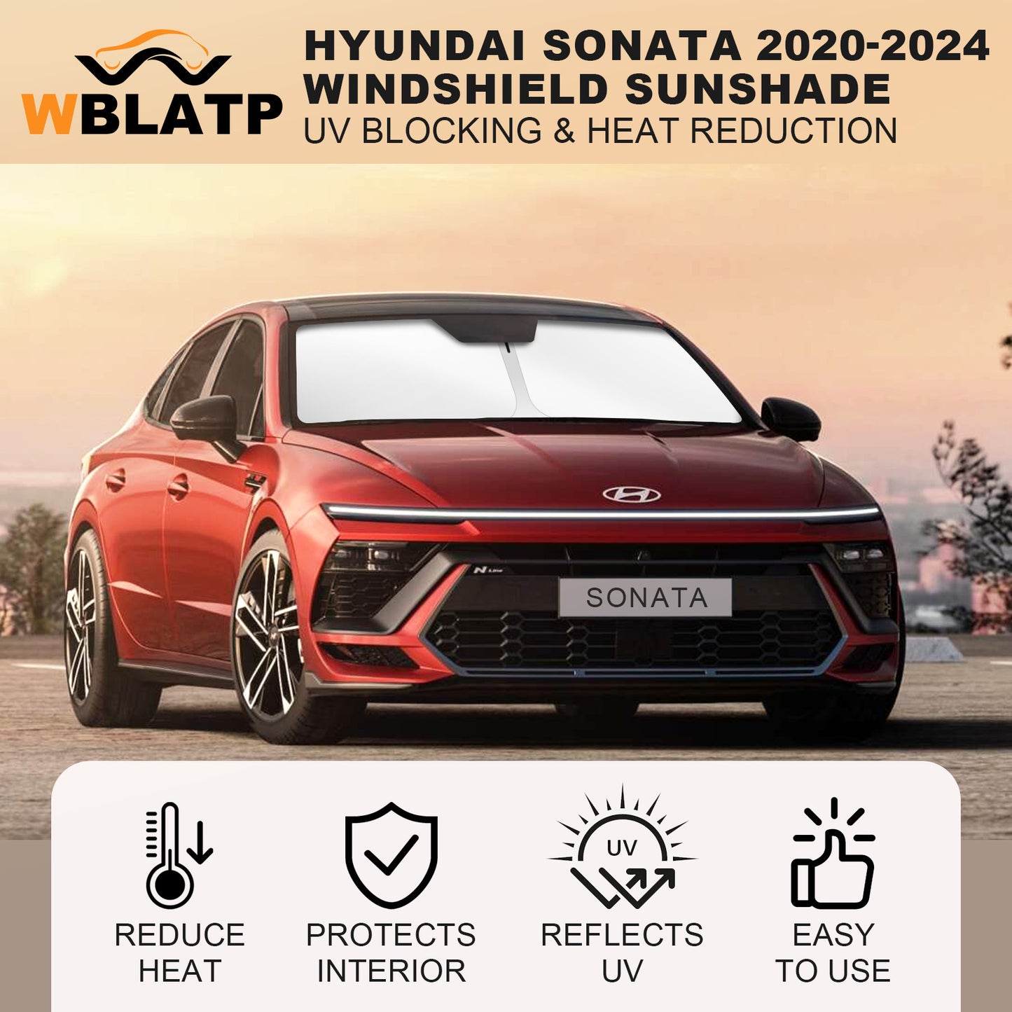 For 2020-2025 for Hyundai Sonata Windshield Sun Shade Cover UV Block Visor Foldable