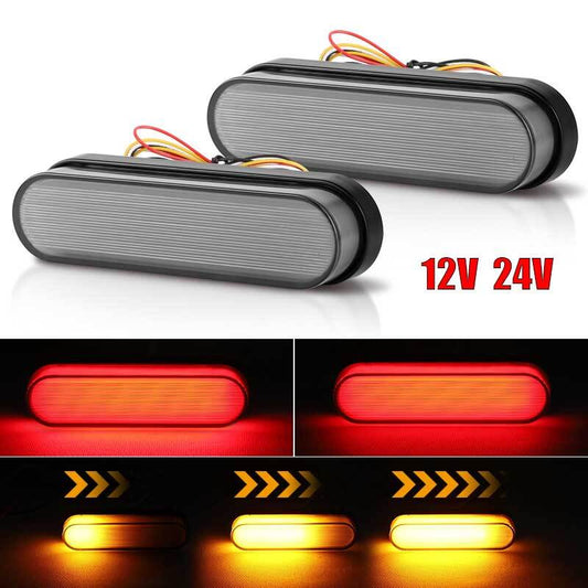 2X Oval Stop LED Turn Tail Brake Light Flowing Amber Red DRL Trailer Truck RV