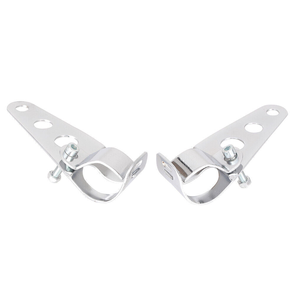 Pair Fork Mount Headlight Casing Brackets for Cafe Racer Bobber Chopper Silver