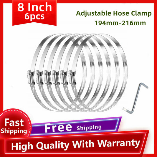 8-inch hose clamp, metal pipe clamp, worm gear adjustable 194-216 mm drive clamp, 6 pieces
