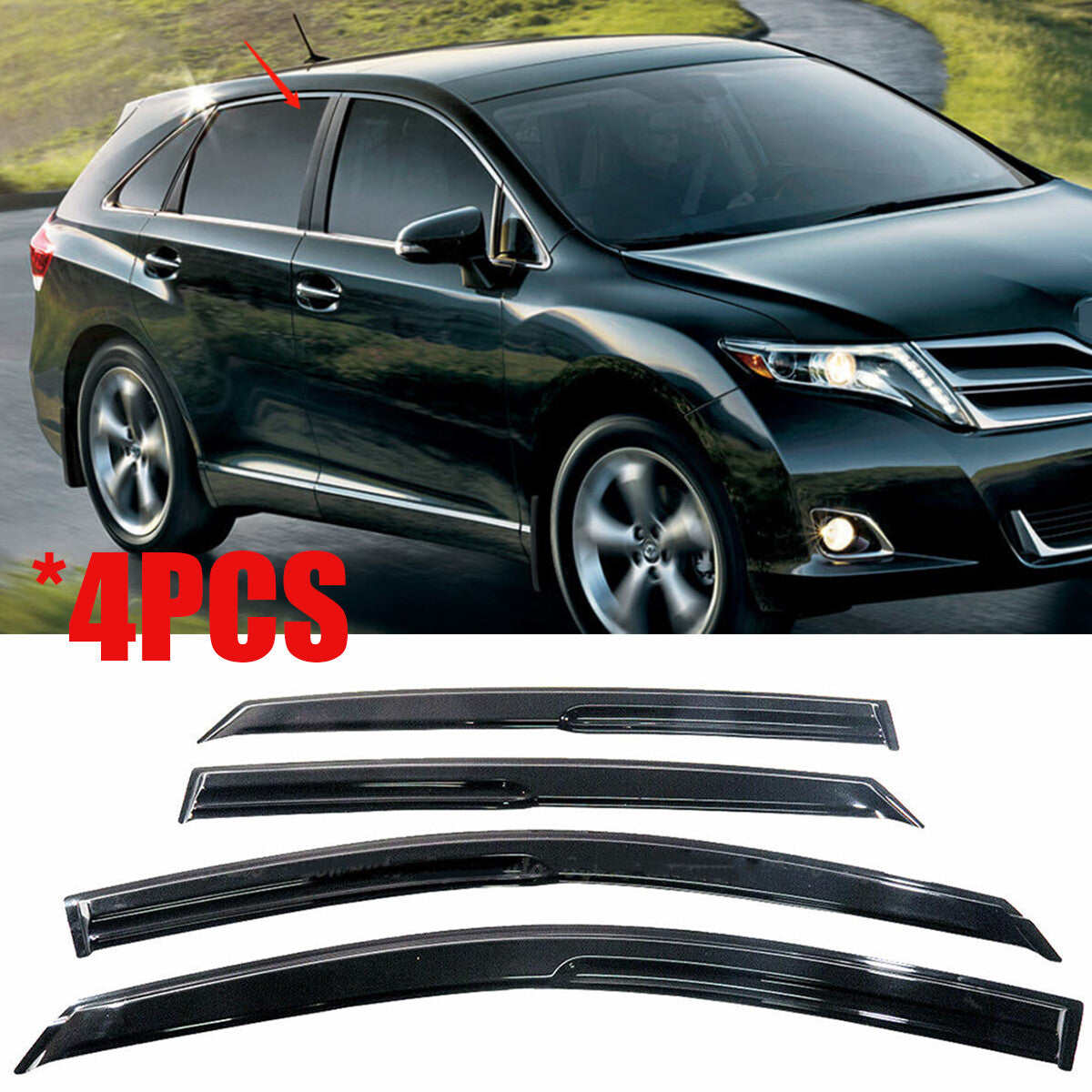 4PCS For 08-16 for Toyota Venza JDM Mugen Style Window Visors Rain Guards Deflectors