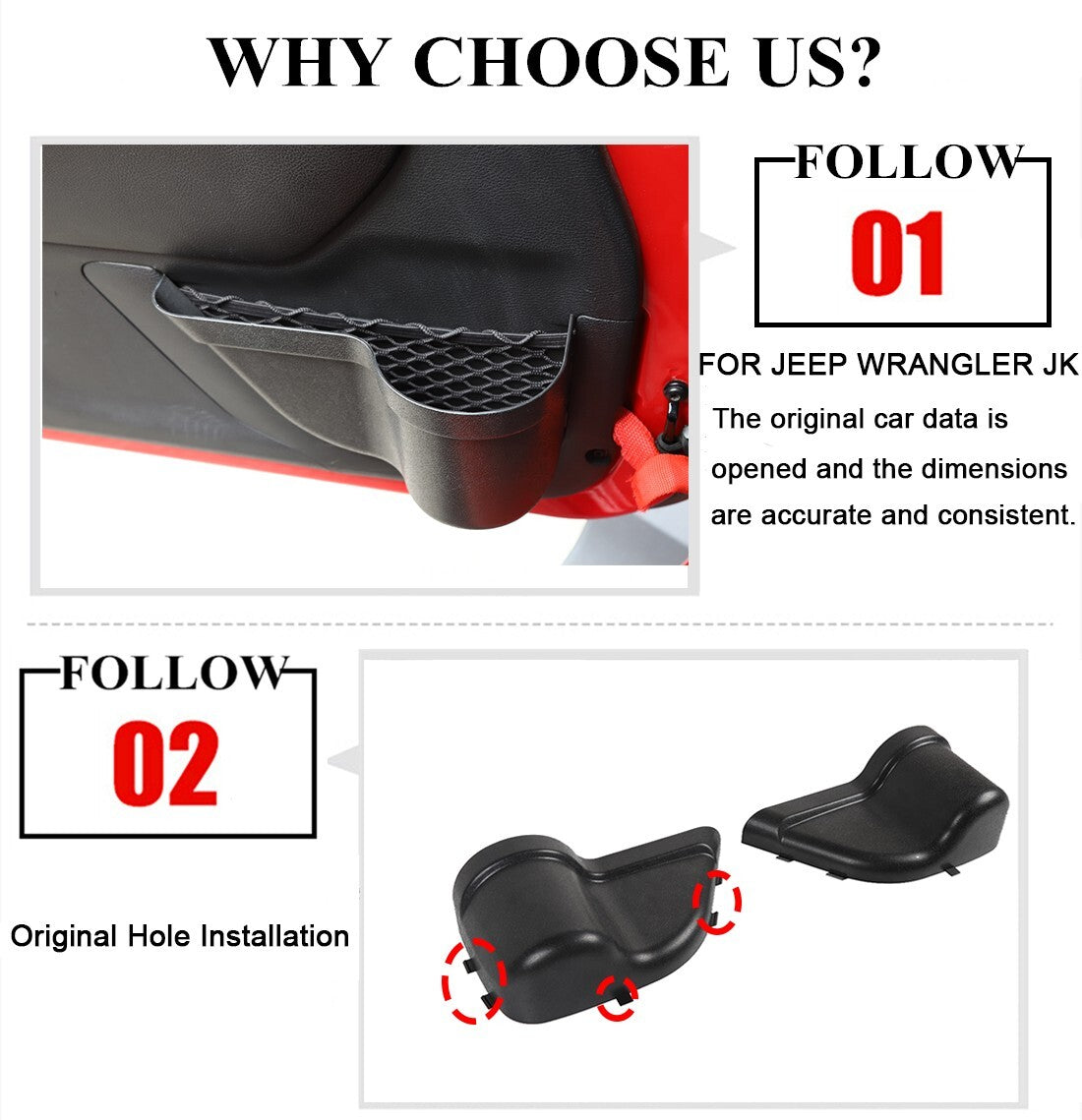 FR Door Pocket for Jeep for Wrangler JK 2011-2017 4Door Organizer Storage Box 4PACK