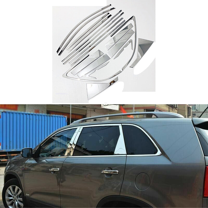 for Kia Sorento 2009-2015 Full Windows Molding Trim Decor Strips w/Center Pillar