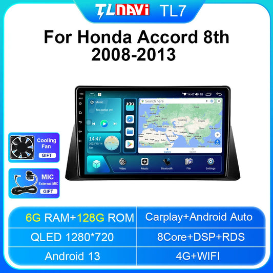 for Honda 2009-2016 for Accord Car Radio CarPlay Stereo Audio Multimedia Player GPS