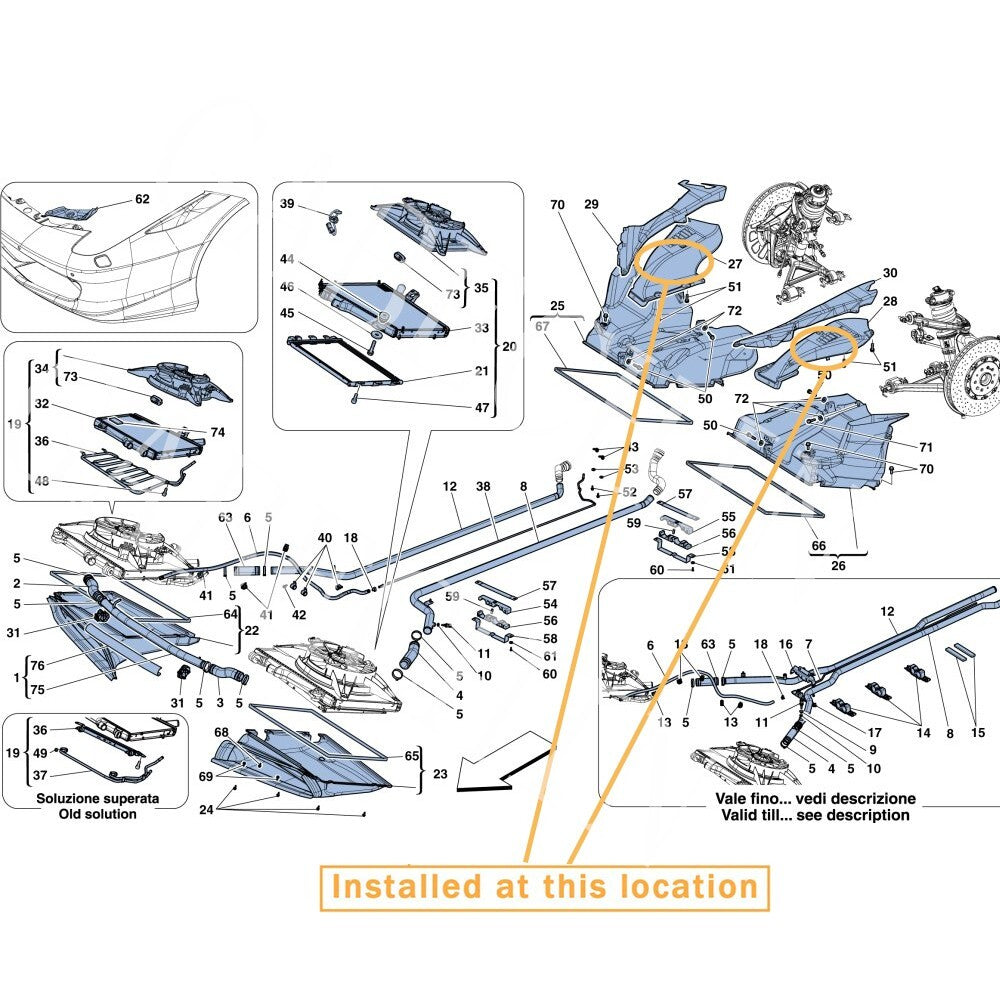 Front upper ventilation duct kit for Ferrari 458 Italia. equipment manufacturer: 82745800 82745100
