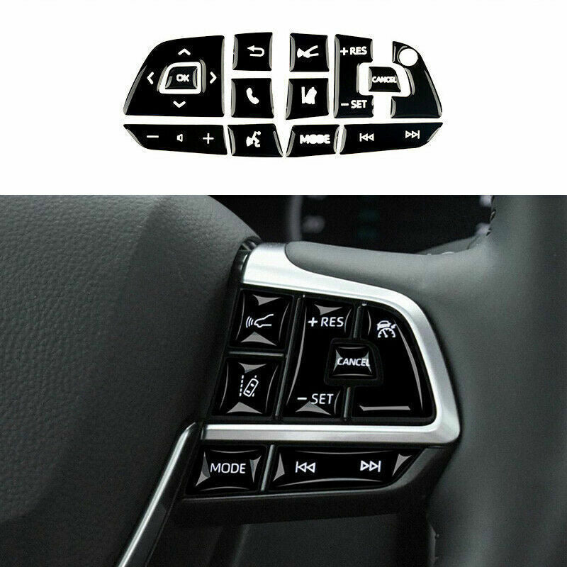 13p for Toyota Highlander 2020-2022 Black Inner Steering Wheel Button Frame Trim