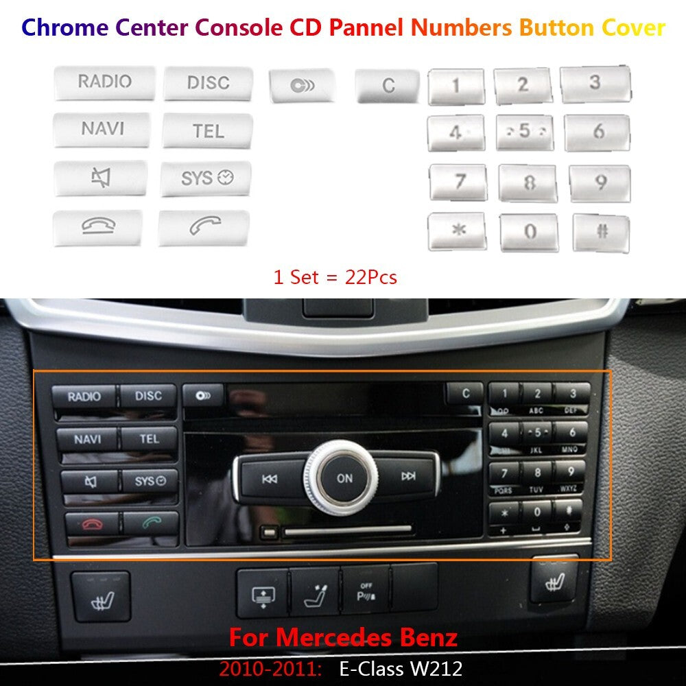 22Pcs for Mercedes-Benz C218 W212 Car Console Radio CD Numbers Button Cover Trim