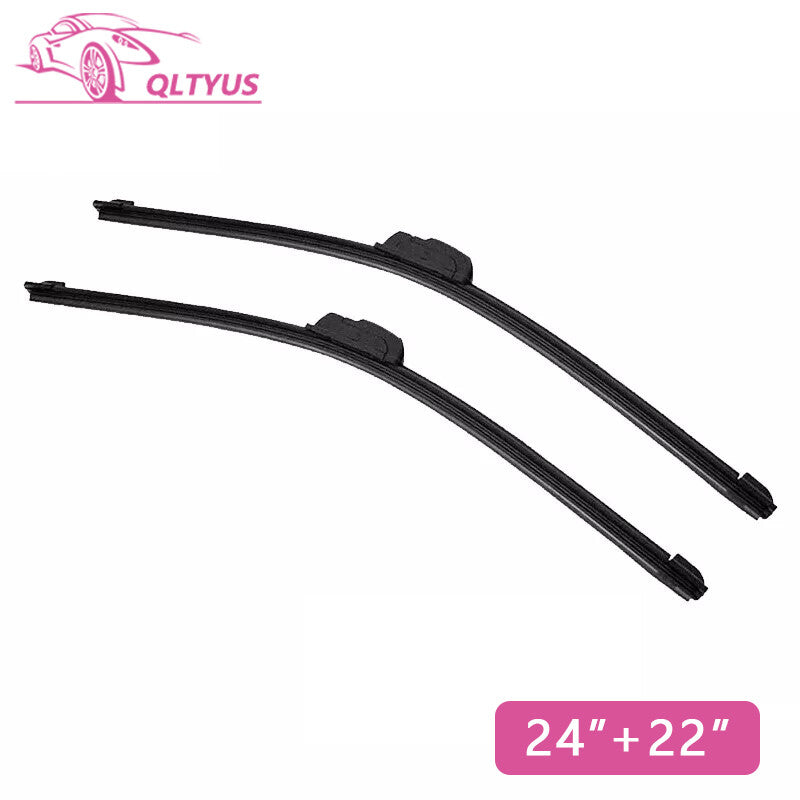 24 + 22 Front Windshield Wiper Blades J-hook Bracketless Frameless All-Seasons