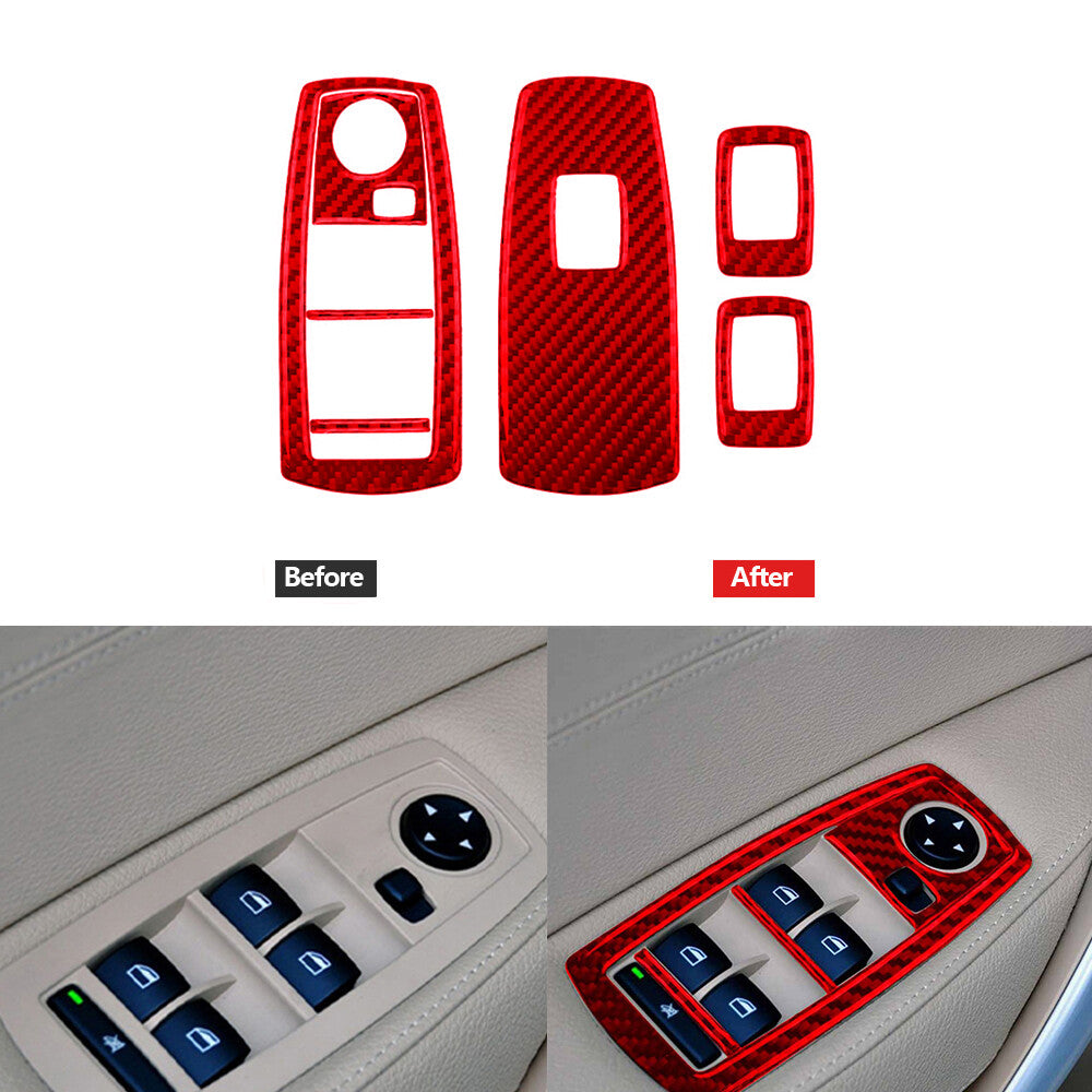 Red Carbon Fiber Power Window Switch Trim Type A for BMW X3 2004-2010