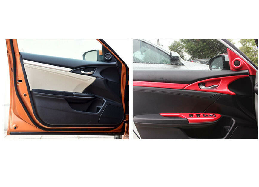 Inner Door Handle Bowl Cover Trim 4 for Honda for Civic 2016-2021 Red Carbon Fiber
