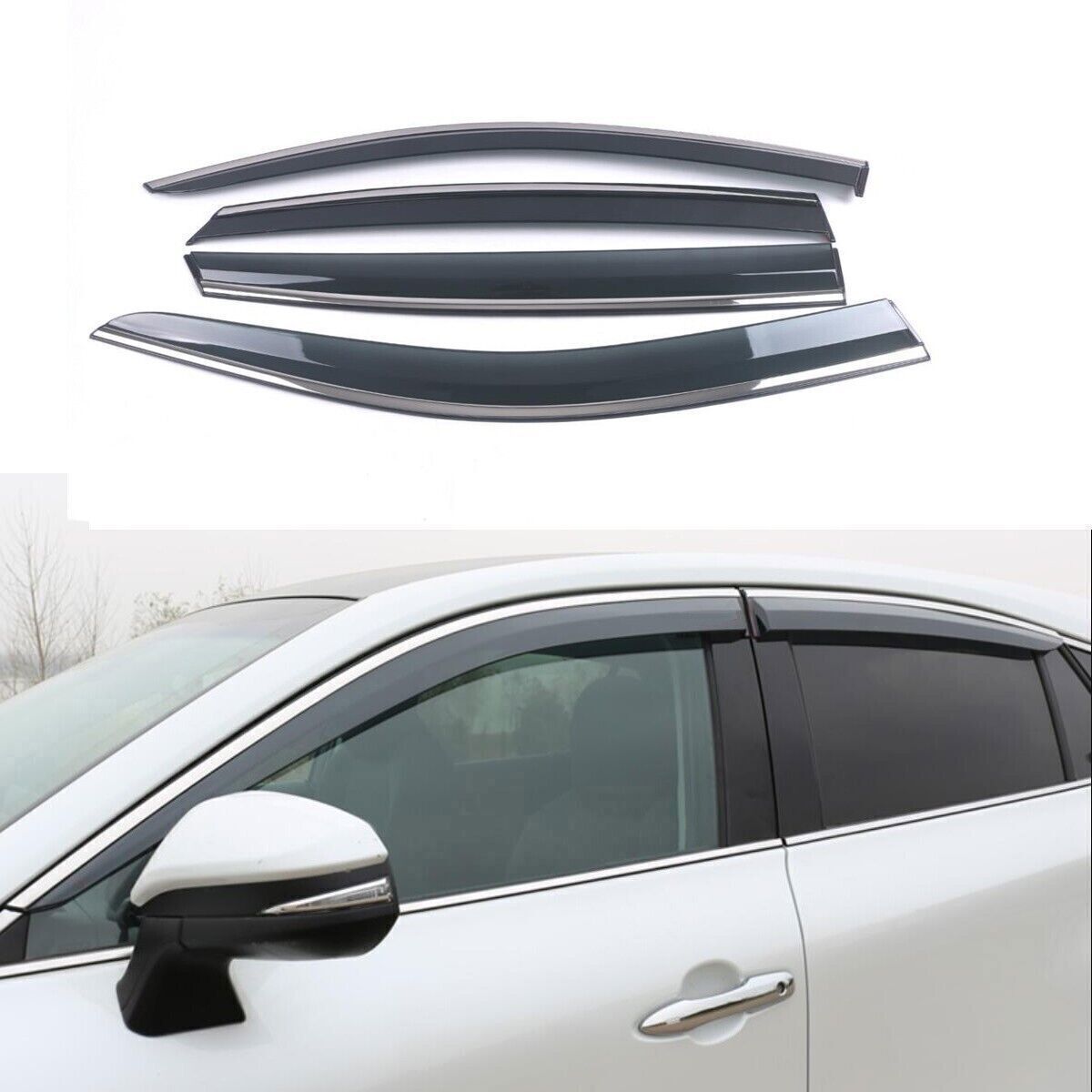 4X Window Visor Vent Shade Sun Rain Guard Deflector Trim for Mazda 3 Sedan 19-23