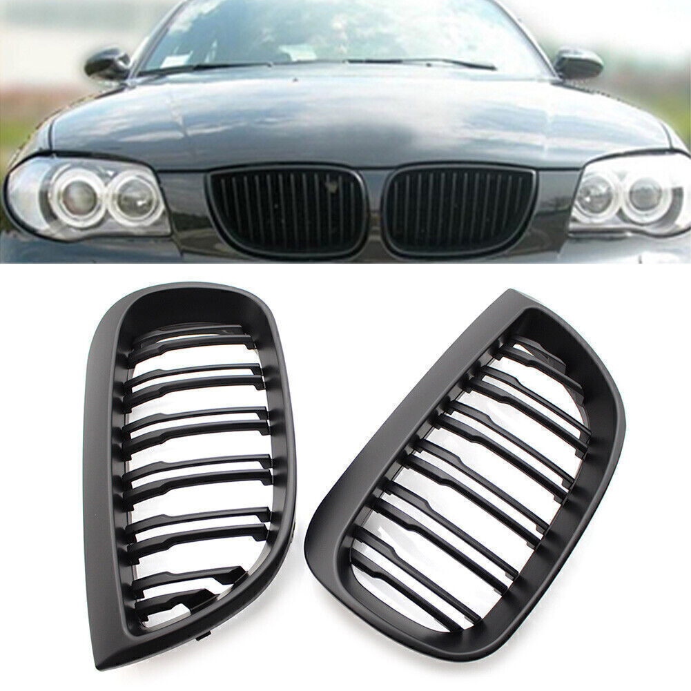 Matte Black Double Slat Front Grill Kidney Grille Fit for BMW E87 1-Series 2004-2007
