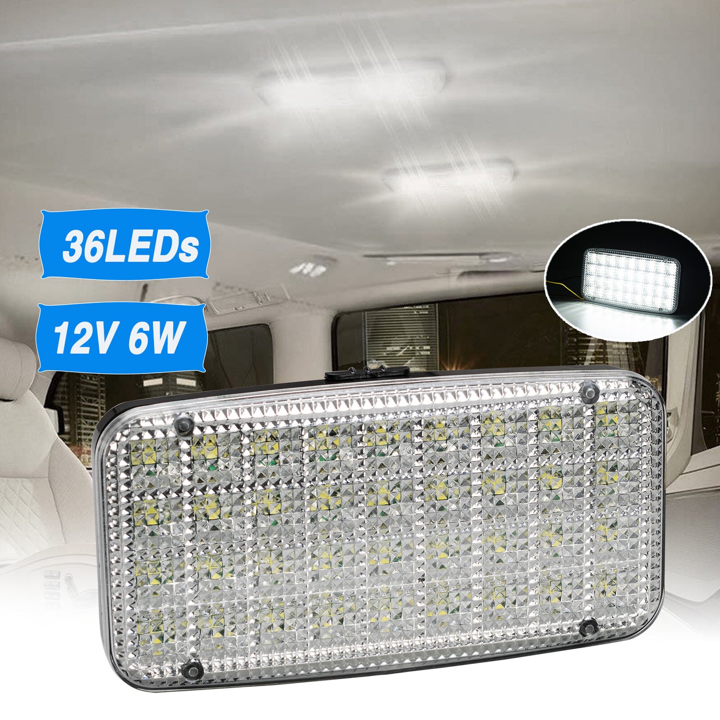Dome Roof Ceiling Interior Light Reading White Rectangle LED Auto RV Van Trailer