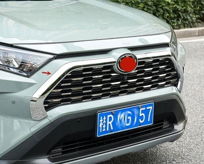 Chrome Front Center Mesh Grille Side Strip trim cover for Toyota RAV4 2020-2023