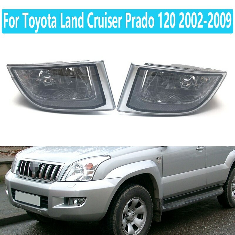 A pair of transparent front bumper fog lights are suitable for Toyota for Land Cruiser Prado 120 2002-2009.