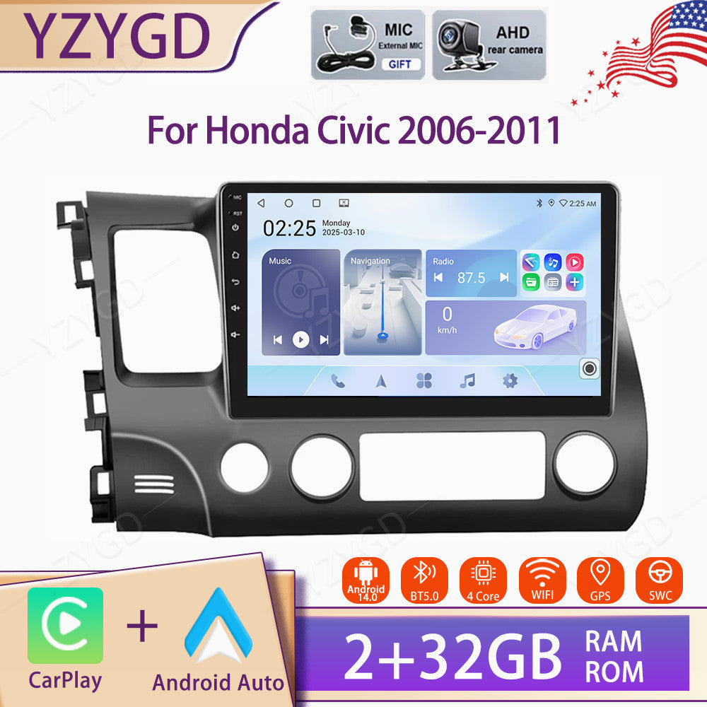 for Honda for Civic 2006-2011 Android Auto CarPlay Car Radio Stereo Wifi GPS Screen