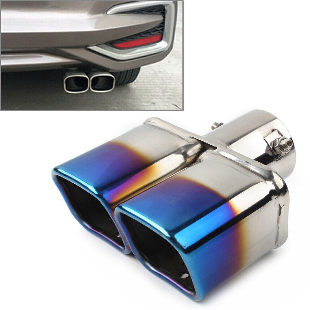 Universal Dual Rear Exhaust Pipe Tail Muffler Tip Square Accessories Straight