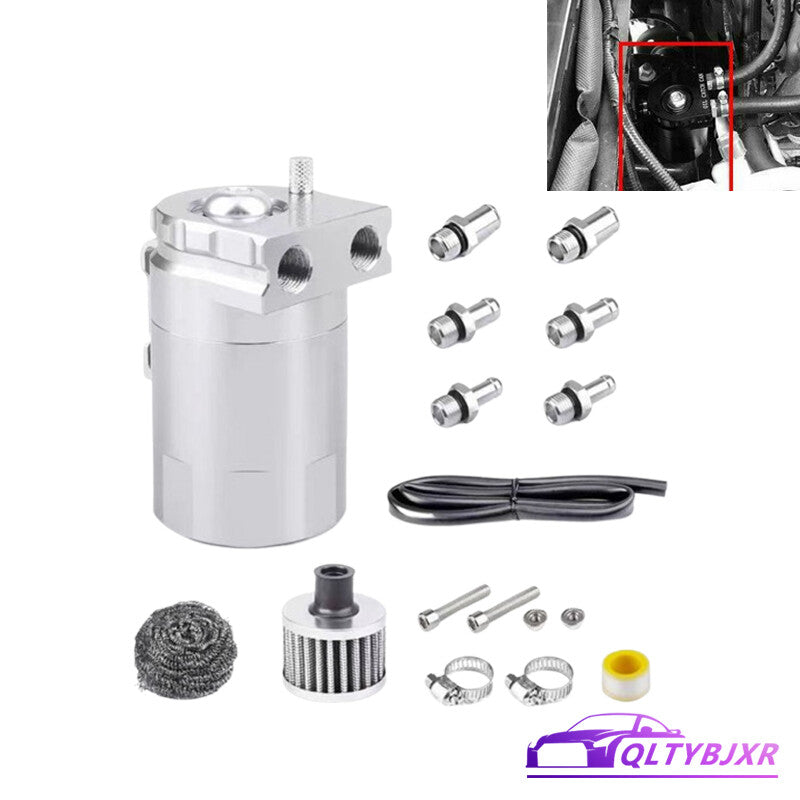 300ml Oil Catch Can Kit Reservoir Baffled Tank with Breather Filter Silver