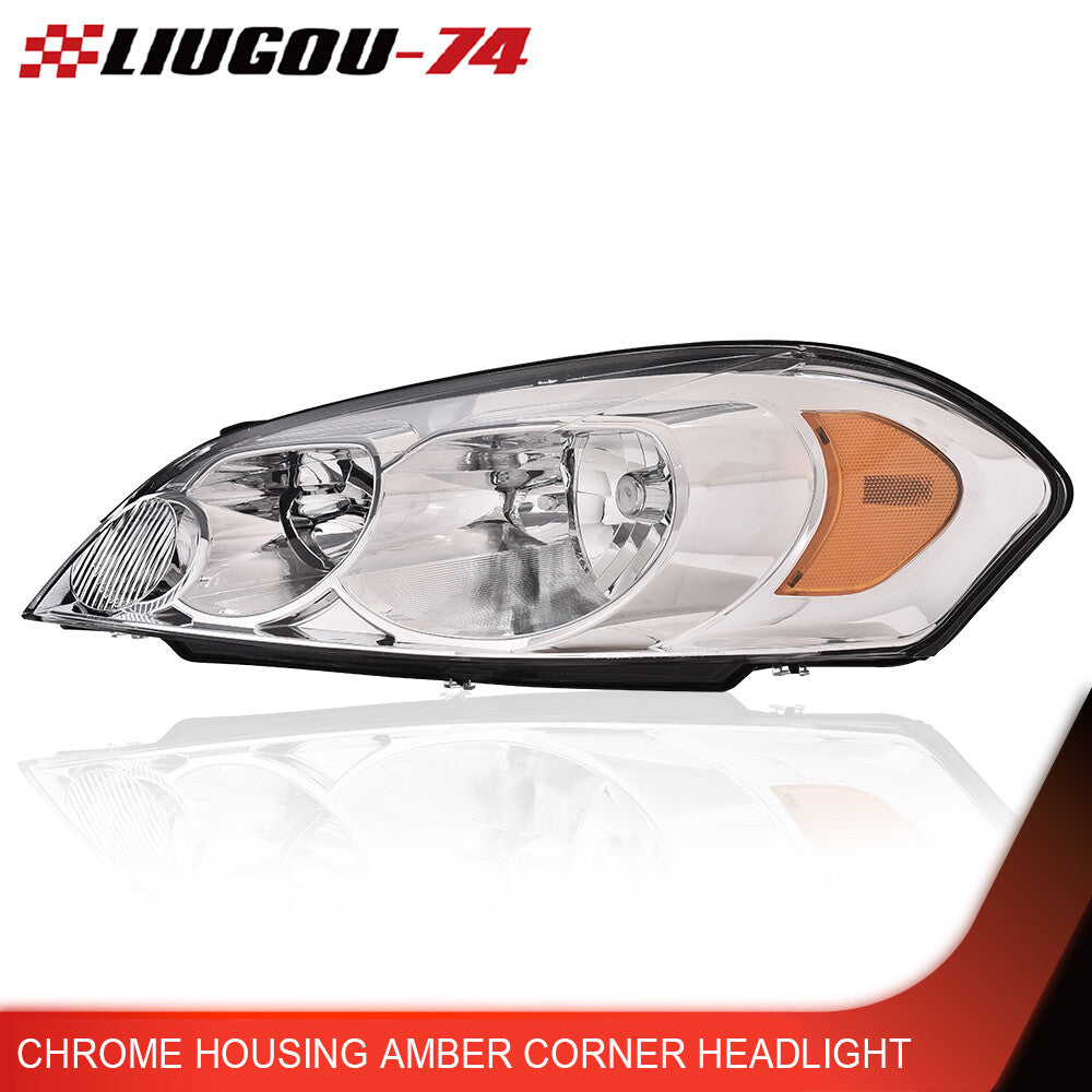 Amber corner headlights, left driver's side chrome alloy trim suitable for 2006-2016 for Chevrolet Impala.
