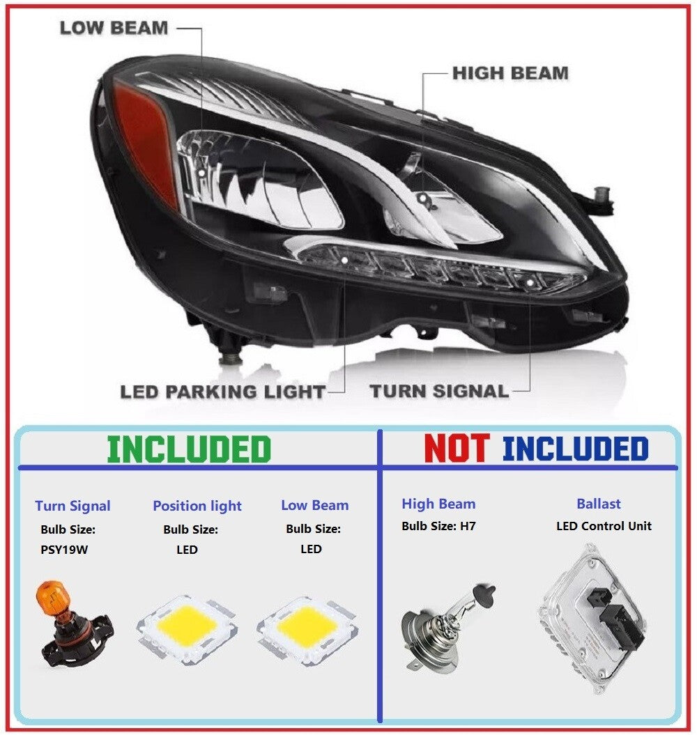 RH HalogenHeadlight Fits for Mercedes-Benz E-Class W212 Sedan/Wagon 2014-2016