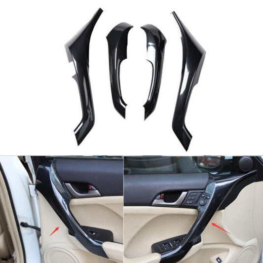 Carbon Fiber Look Interior Door Armrest Cover Trim 4pcs for Acura TSX 2009-2014