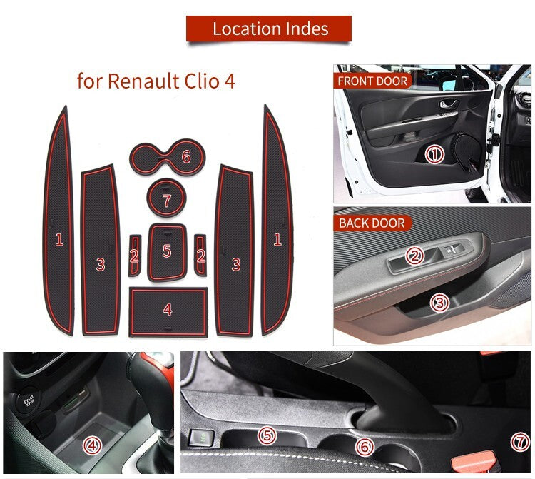 for Renault Clio 4 2013-2018 Anti-Slip Gate Slot Cup Mat Door Groove BLUE