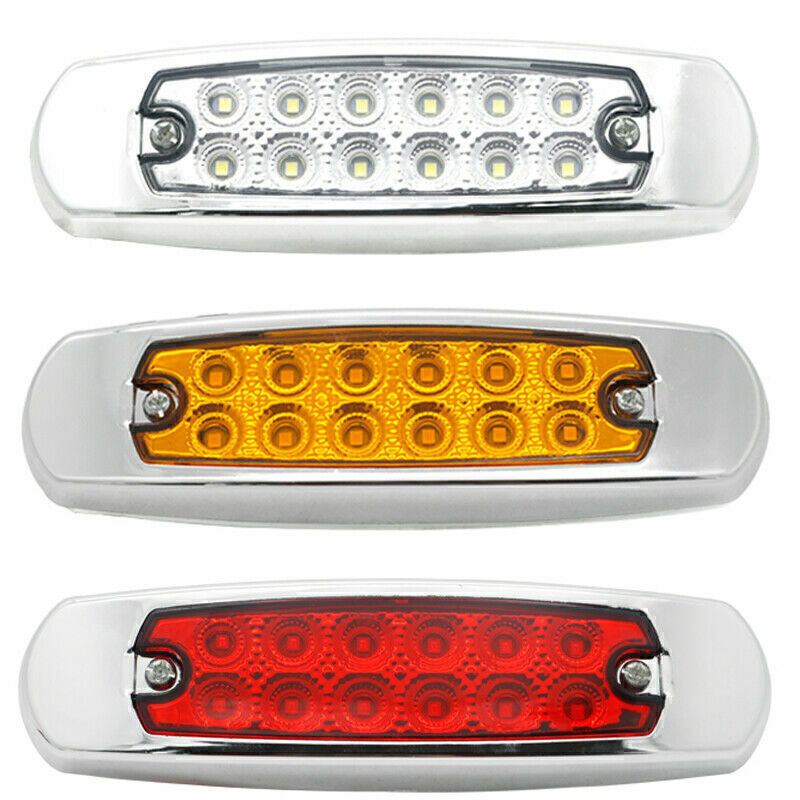 12LED Amber Red Auto Car Truck Trailer Side Marker Indicators Light Waterproof