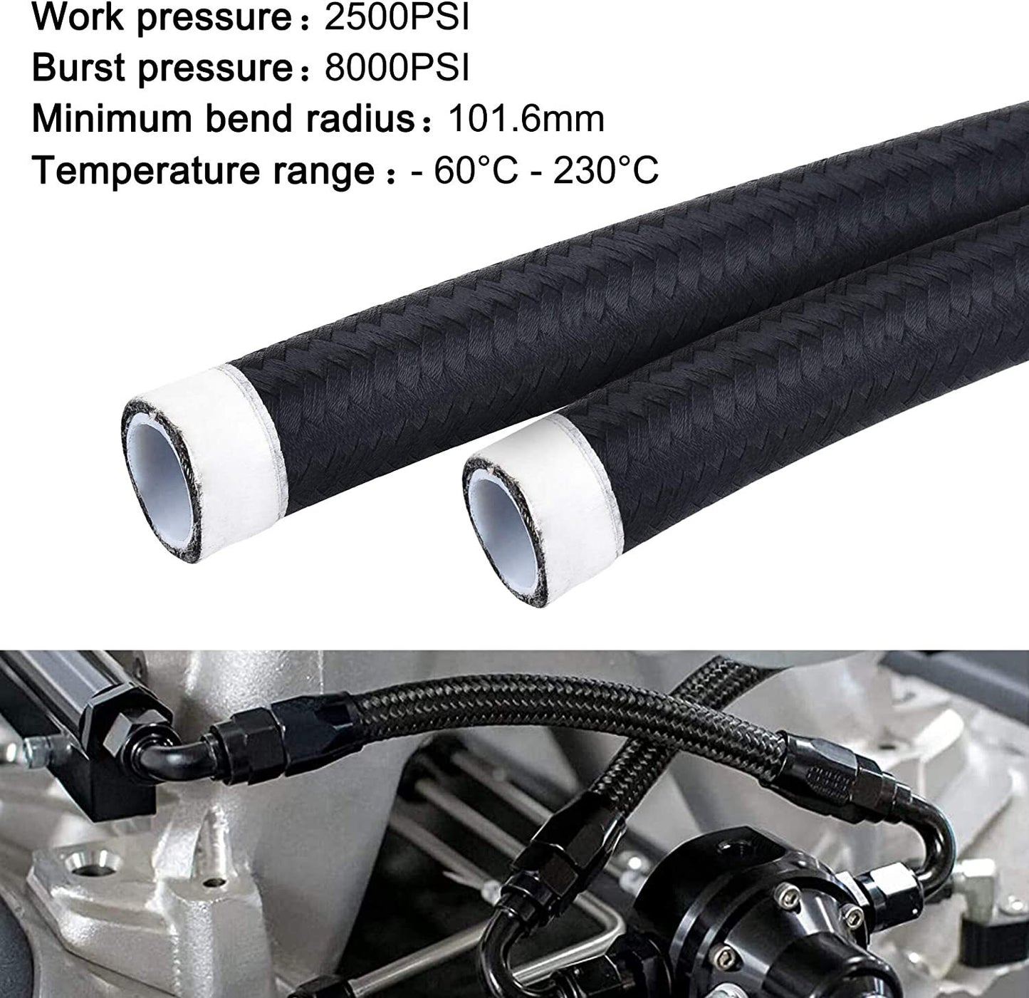 8AN AN8 Black 20ft Nylon Braided PTFE Fuel Line 10 Adapter Fittings Hoses for E85