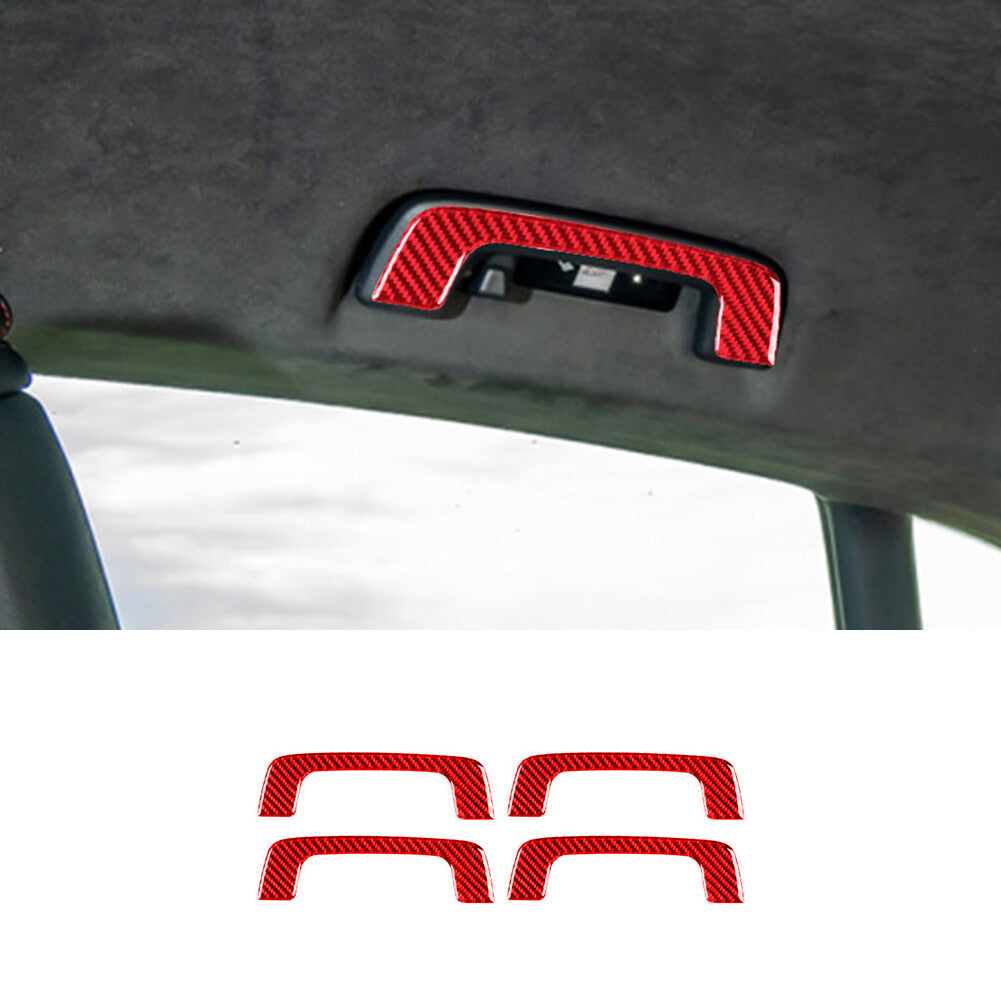 4x red carbon fiber interior handle frame trim for Porsche Taycan 2019-2022