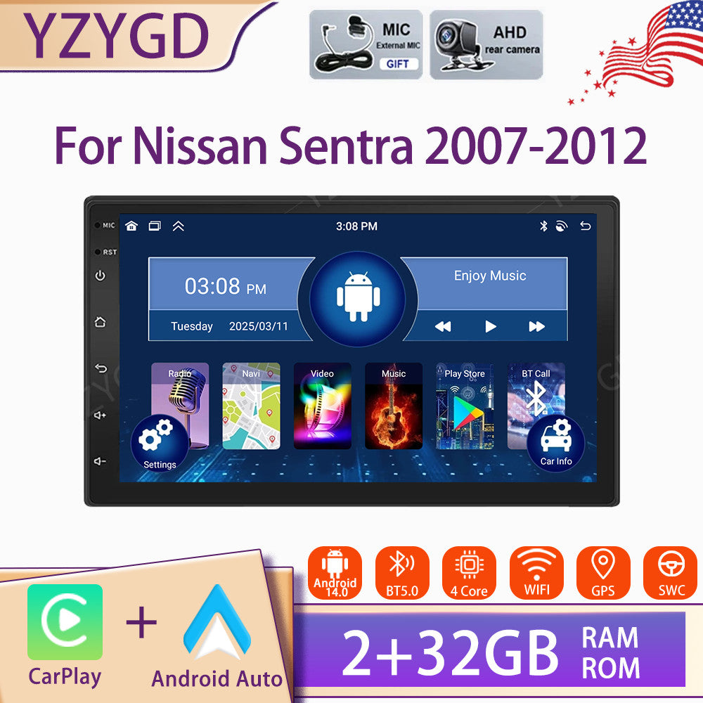 Car Radio for Nissan Sentra 2007-2012 7Android 14 Carplay Stereo GPS Screen