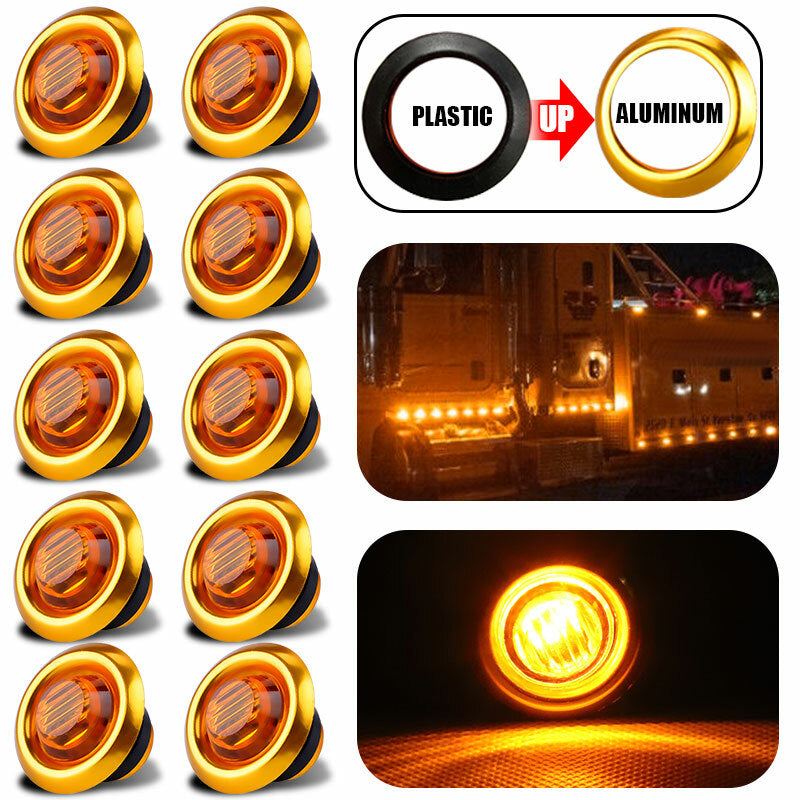 10X 3/4 12V Marker Light LED Truck Trailer Round Side Bullet Indicator Yellow