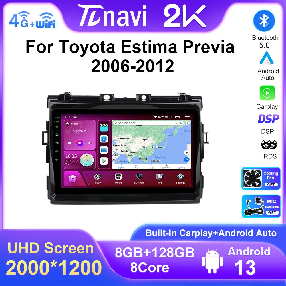 for Toyota Estima Previa III XR50 2006-2012 Android CarPlay Car Radio GPS Player